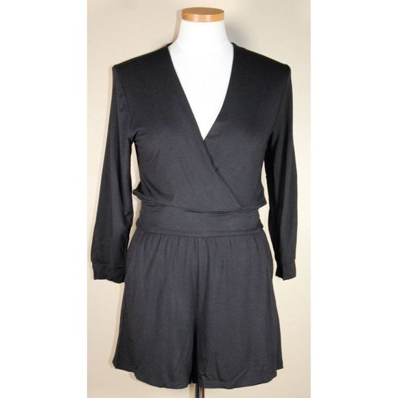 bebe Pants - Bebe Black Short Romper Stretch Jumpsuit Medium Criss-Cross Belted
